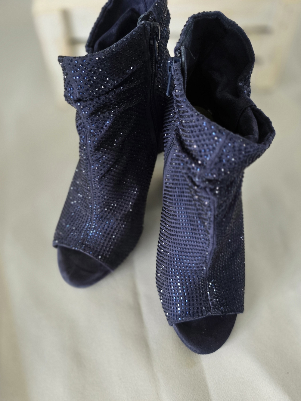 Gianni Bini Navy Blue Embellished Peep-Toe Heeled Boots